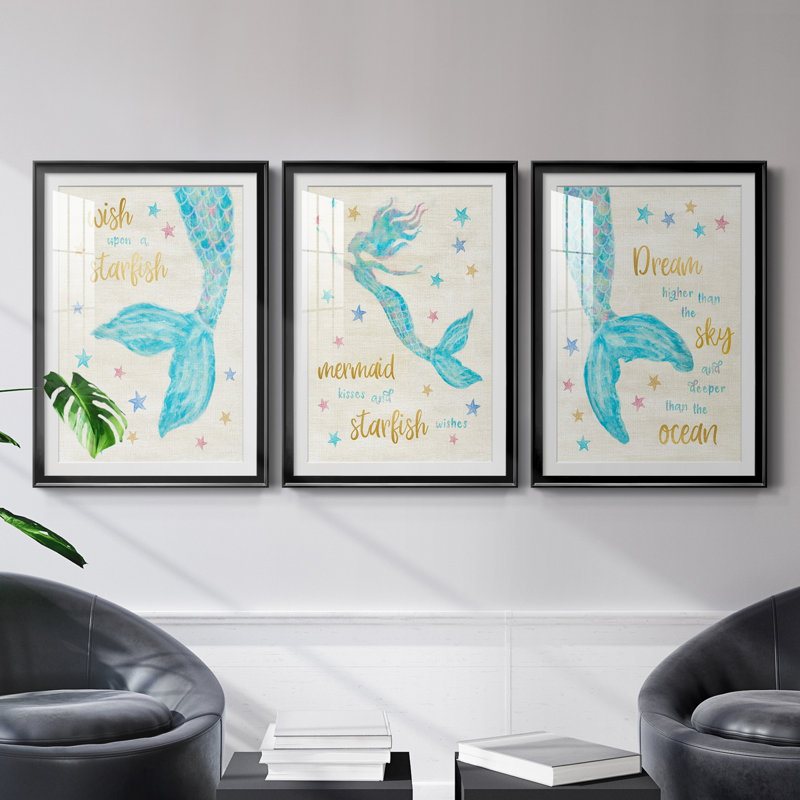 «Mermaid Dream» - reproduction de 3 pièces, Noir, H 30,5 po x l 127,5 po x P 1,5 po