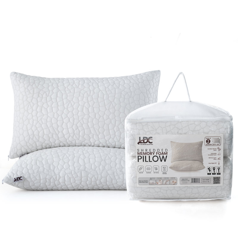 Lux Decor Collection Shredded Memory Foam Support Pillow (Set of 2), King Pillow: 18'' x 36''