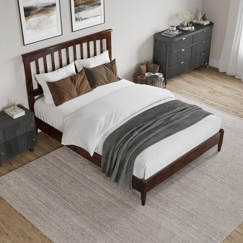 Aritra Solid Wood Low Profile Platform Bed, Walnut, Full