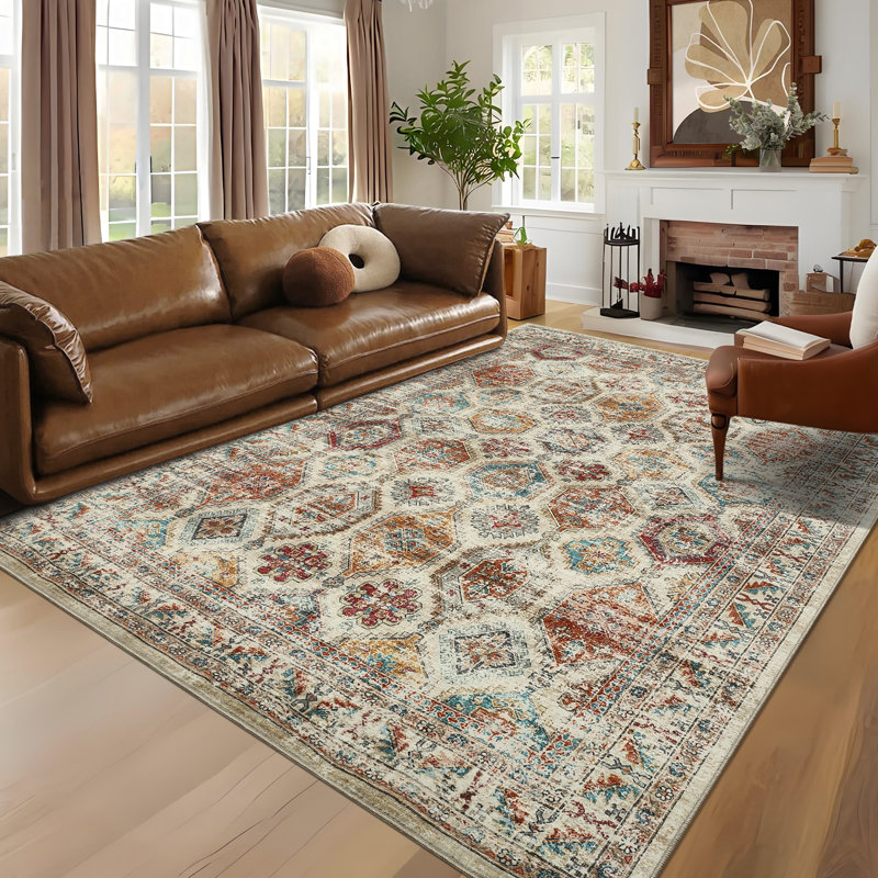 Vintage Oriental Printed Distressed Rug Washable Thin Low Pile Area Rugs for Living Room Decor Non Slip Stain Resistant Entry Runner Rug Soft Carpet for Bedroom