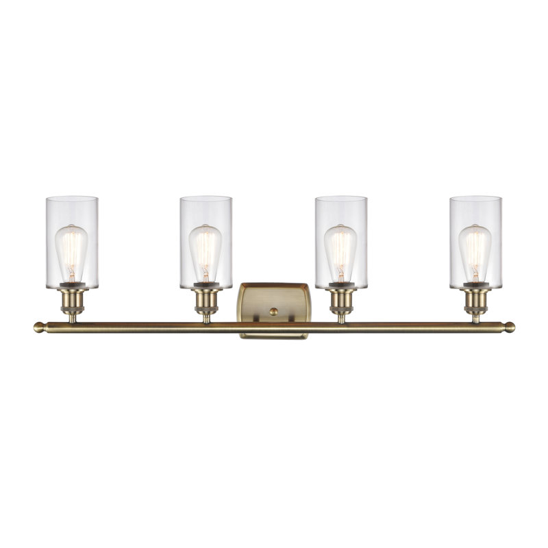 Mallette 4 - Light Dimmable Vanity Light, 3.5 Watt Vintage LED Bulb, Clear, Antique Brass