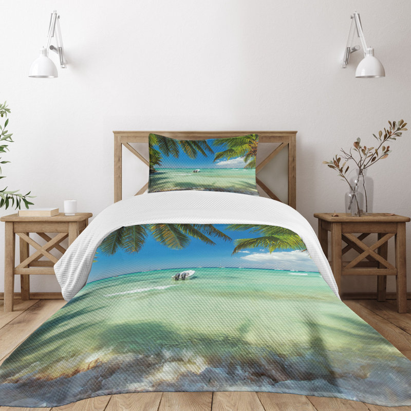 Tropical Twin Quilted Bedspread Set with Pillow Sham