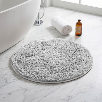 Better Trends 100% Polyester Bath Rug, Non-Slip TPR Backing 24" Round Bathroom Mat, Ultra-Soft Quick-Dry Machine Washable Absorbent Rug, Silver