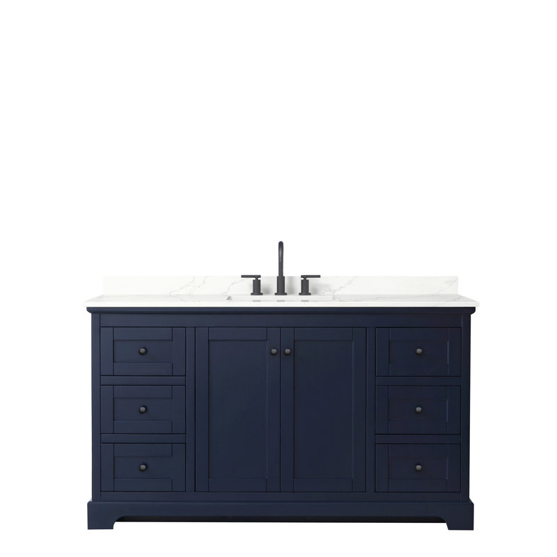 Avery 48'' Single Bathroom Vanity with Quartz Top, Dark Blue, White Quartz, Brushed Gold