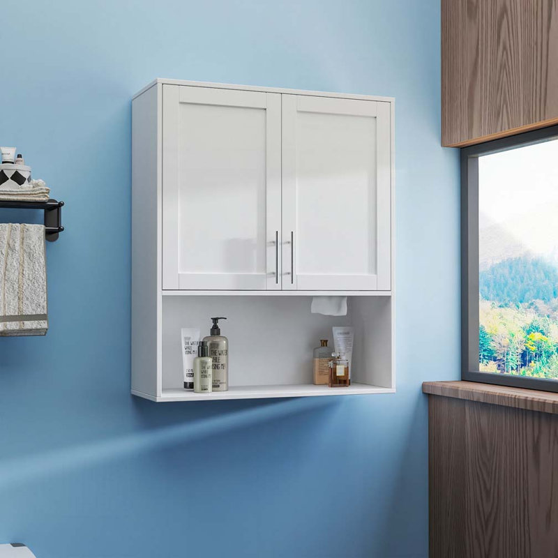 Bathroom Mirror Cabinet - Two Door Wall Cabinet Bathroom Vanity Mirror Cabinet with Facial Tissues Slot and Multifunctional Storage Area