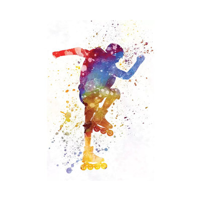 Man Roller Skater Inline In Watercolour II by Paul Rommer - Wrapped Canvas Painting