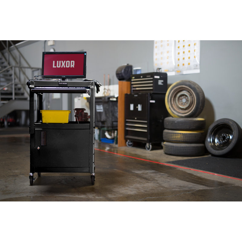 Chariot audiovisuel extra large avec armoire et plateau pour clavier SteelCart