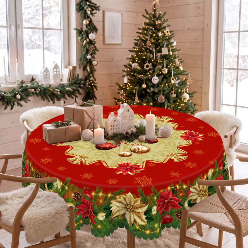 Christmas Floral Pattern Design Luxury Durable Washable Polyester Tablecloth