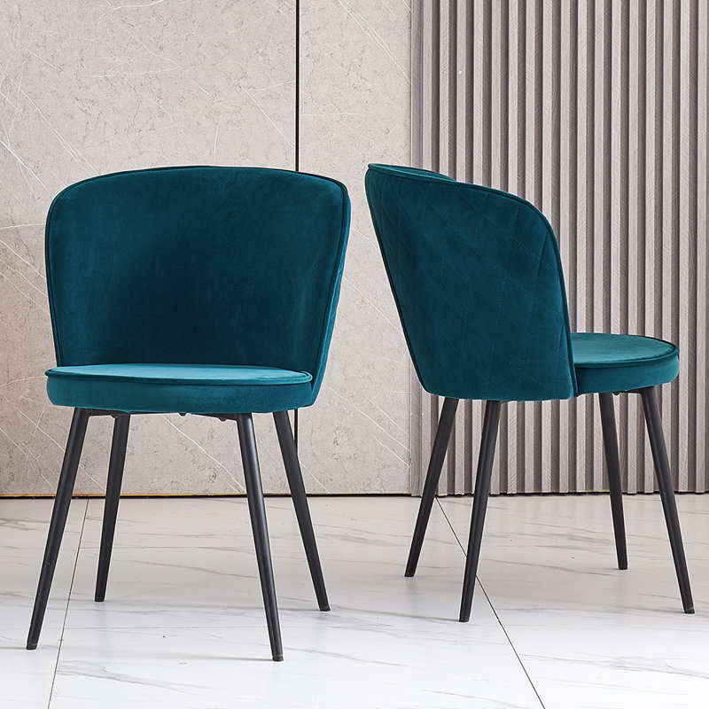 Villafane Modern Upholstered Round Seat Dining Chairs, Teal