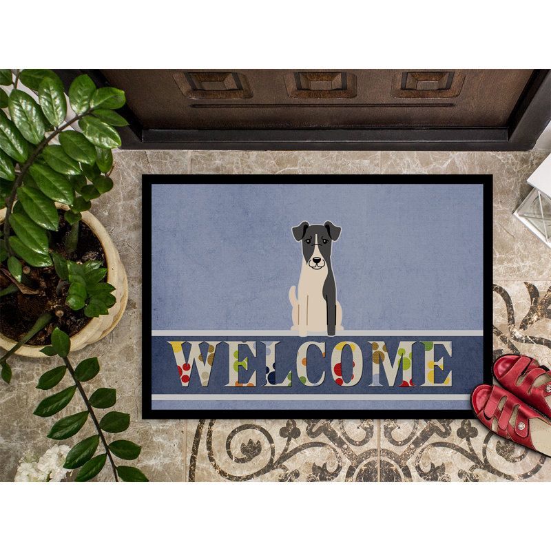 Terrier de bienvenue de 27 po x 18 po en douceur fox tapis de porte extérieur antidérapant