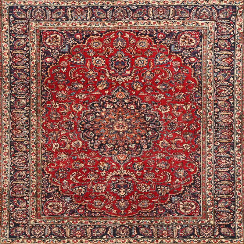 Tapis traditionnel rouge / brun, Rond 7 pi