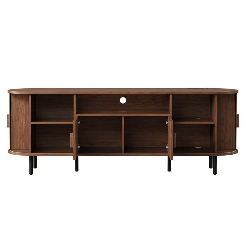 Modern Wood TV Stand With Storage And Shelves, Walnut