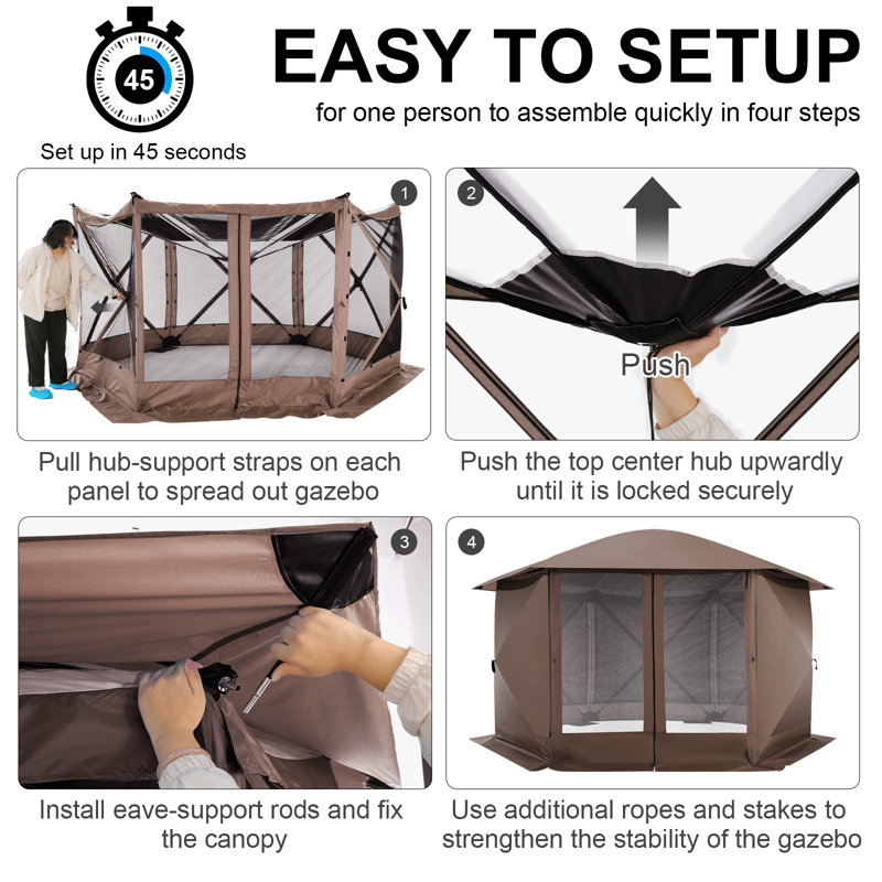 Starry Sky Top, Camping Outdoor Gazebo with Mesh Windows&Sidewalls, Brown