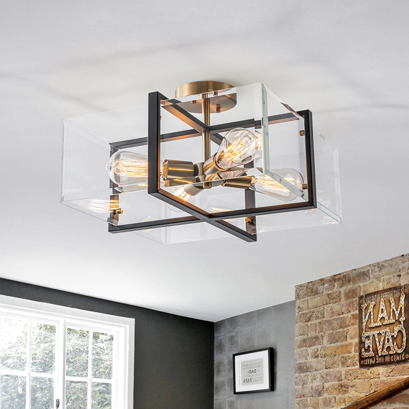 4-Light Beveled Glass Square Semi-Flush Mount