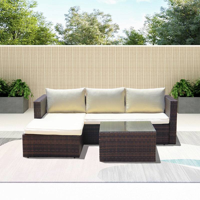 Aigar 3 - Person Patio Conversation Set with Cushions, Brown