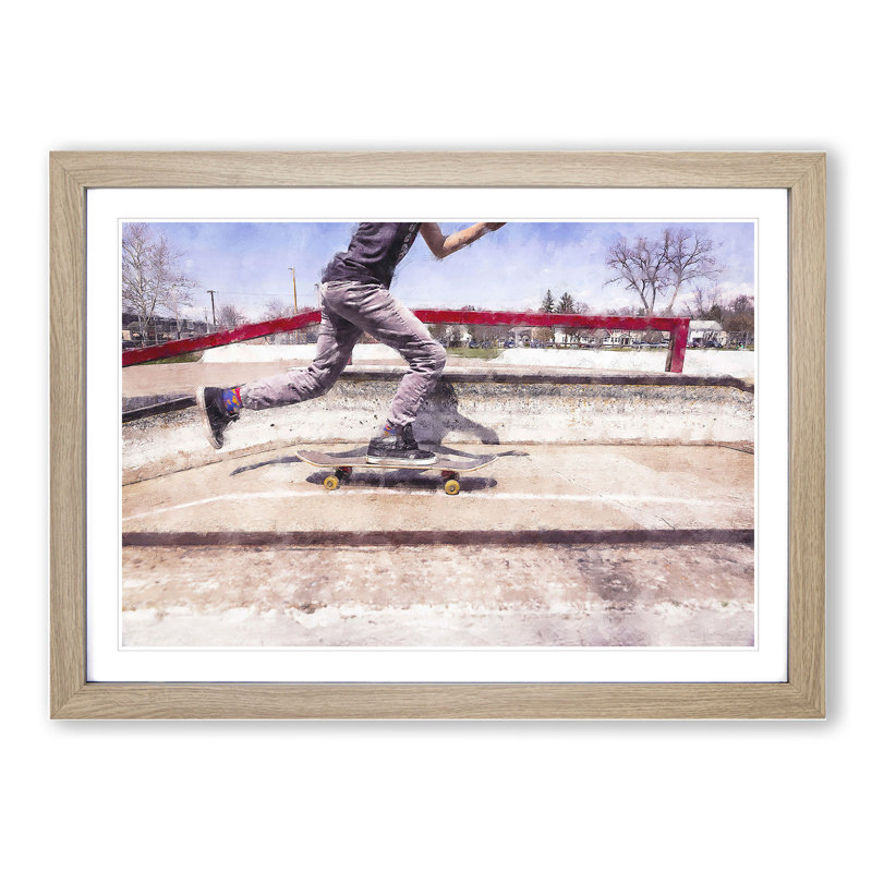 Skateboarding - Picture Frame Graphic Art, 48cm H x 65cm W x 2cm D, Oak Framed
