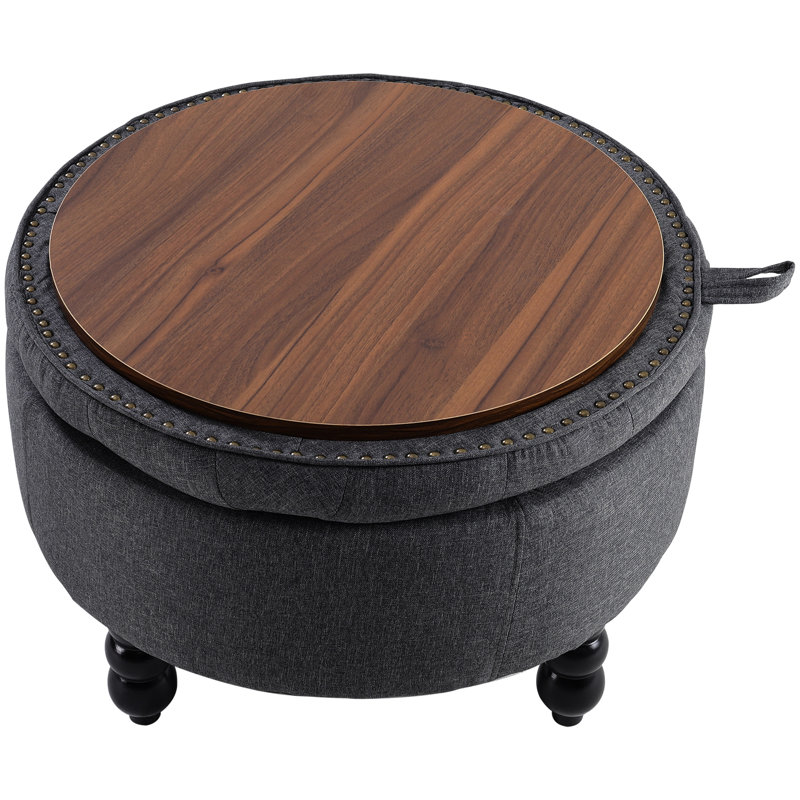 Acosta 70cm Wide Tufted Round Solid Colour Cocktail Ottoman with Storage, Grey