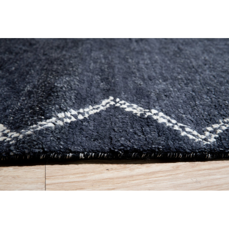 Charcoal Hand-Knotted Wool Contemporary Rectangular Area Rug