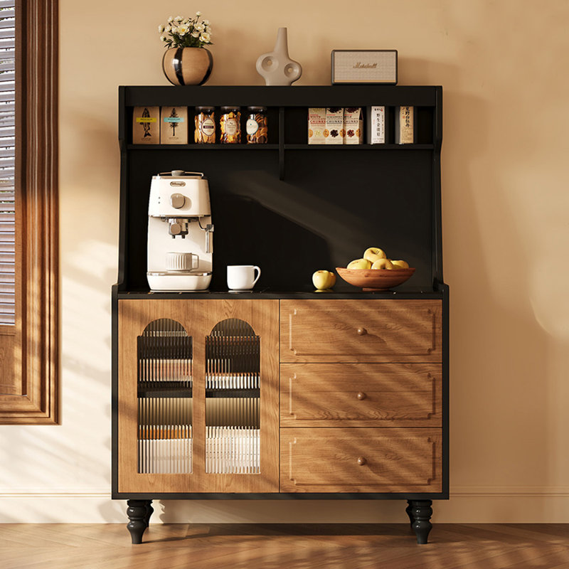Buffet en noyer massif et bois manufacturé, H 56,69 po x l 40,55 po x P 17,72 po