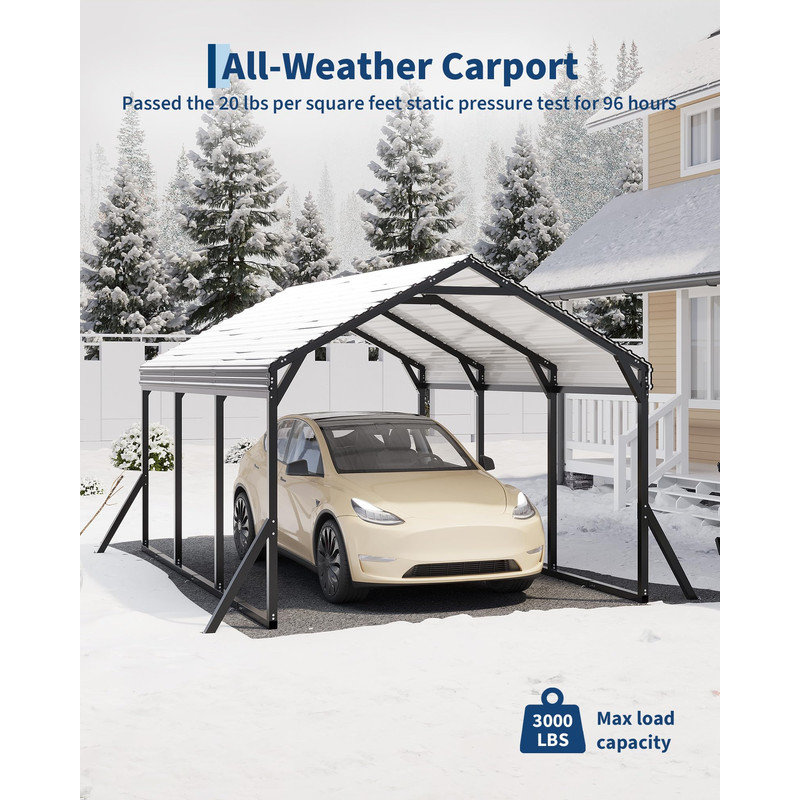 All-Weather Metal Carport with Reinforced Steel Frame, 10x15x9 ft Portable Garage Shelter for Vehicles, Boats & Storage