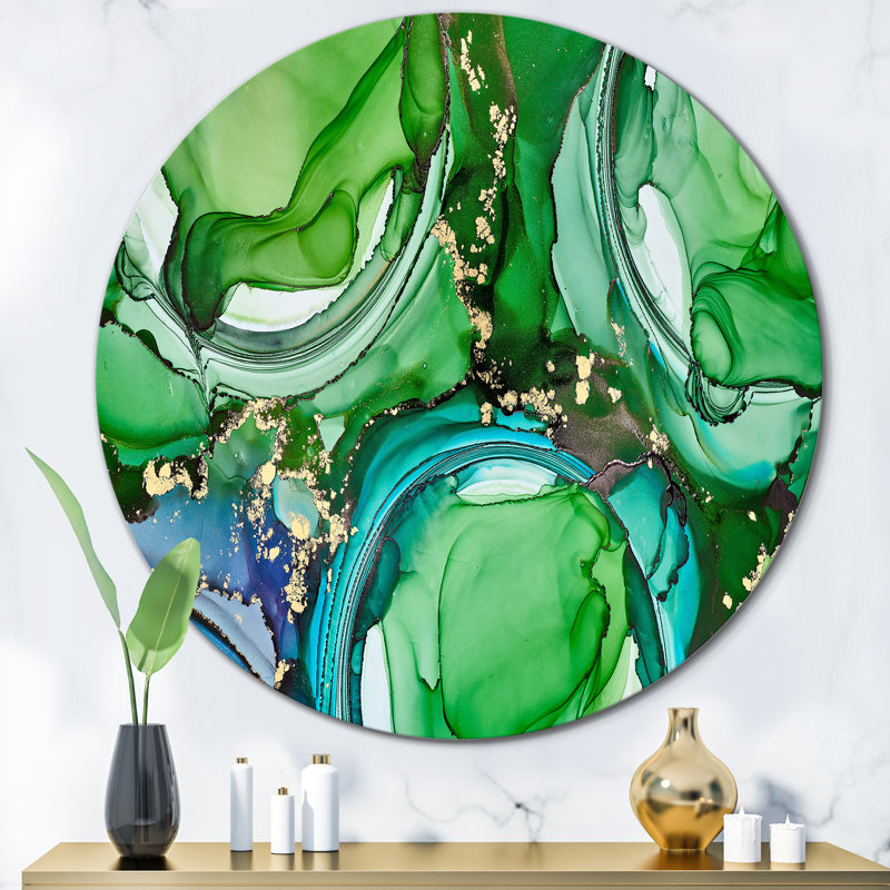 «Green Luxury Abstract Fluid Art», art mural moderne en métal, H 11 po x l 11 po x P 1 po