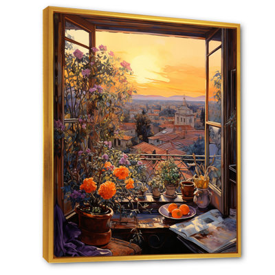 «Sunset Florals Windows View In Italy IV», art mural floral