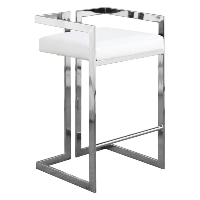 Upholstered Counter Stool with Metal Frame, Silver