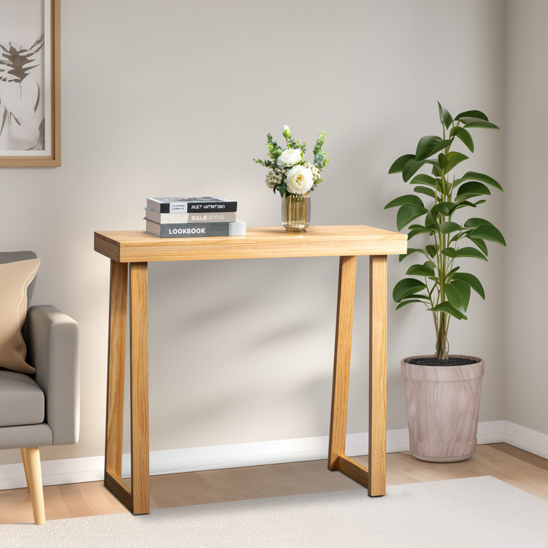 Console trapézoïdale 35,8 po, Bois naturel / or, H 31,9 po x l 35,8 po x P 12 po