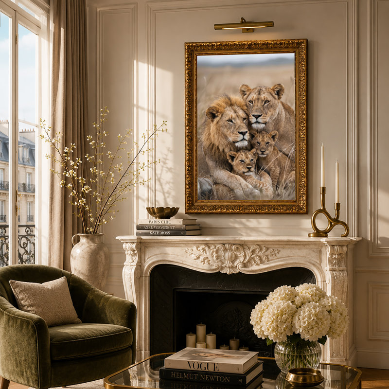 Art mural sur toile Golden Lion Family, 30"H x 20"W