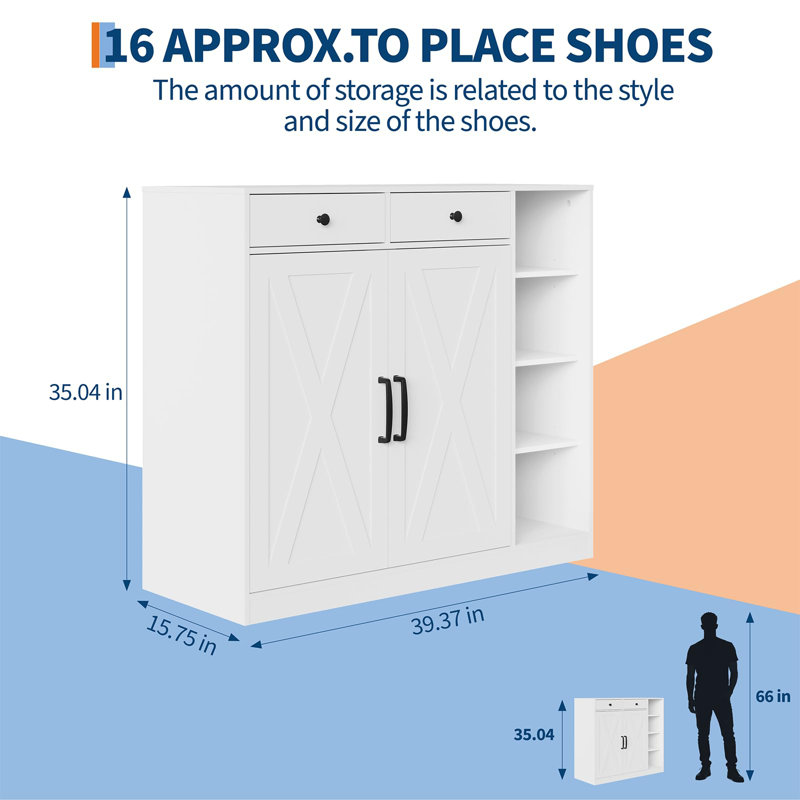Shoe Storage Cabinet with 6 Adjustable Shelves & 2 Drawers, Freestanding Entryway Cabinet for Entryway
