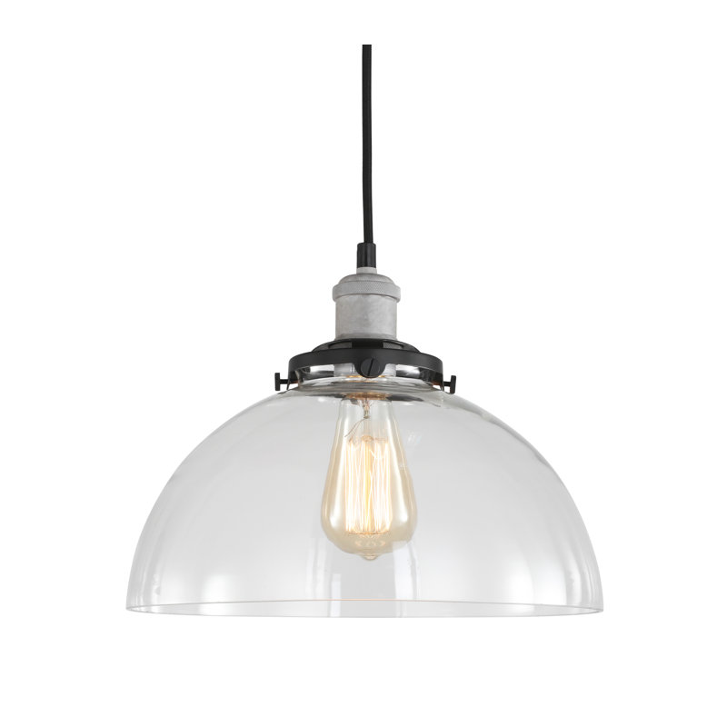 Luminaire suspendu pour dôme simple 1 lumières Pinnix, Gris peint, Balle transparente usée