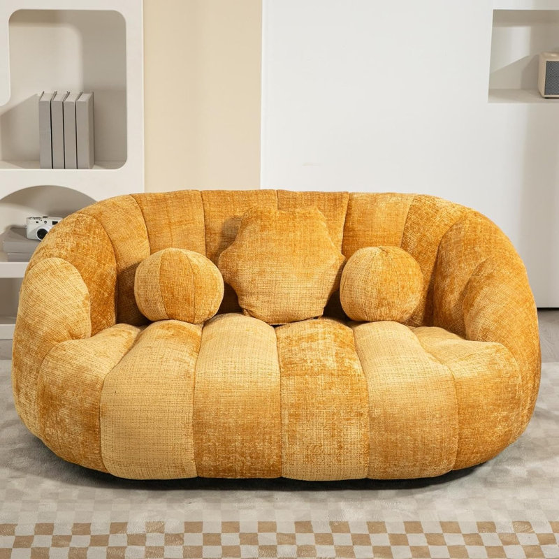 Soft Bean Bag Chair for Adults 64''W Bean Bag Sofa with 2 Pillows & Wrap-Around Backrest