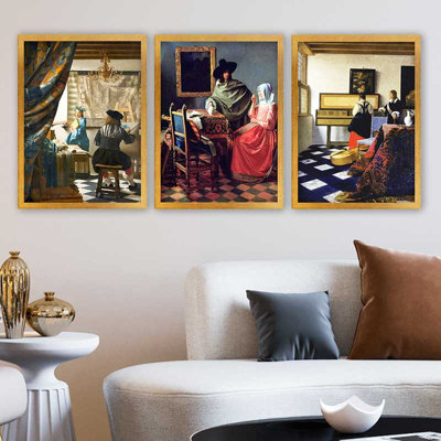 Stunning Decorative Framed Painting Set (3 Pieces), 21.7 x 29.5 Inches Each | 100% Wooden Frame with 0.8 Inch Polystyrene | UV Digital Printing | Perfect for Living Room, Office & Gallery Wall Decor