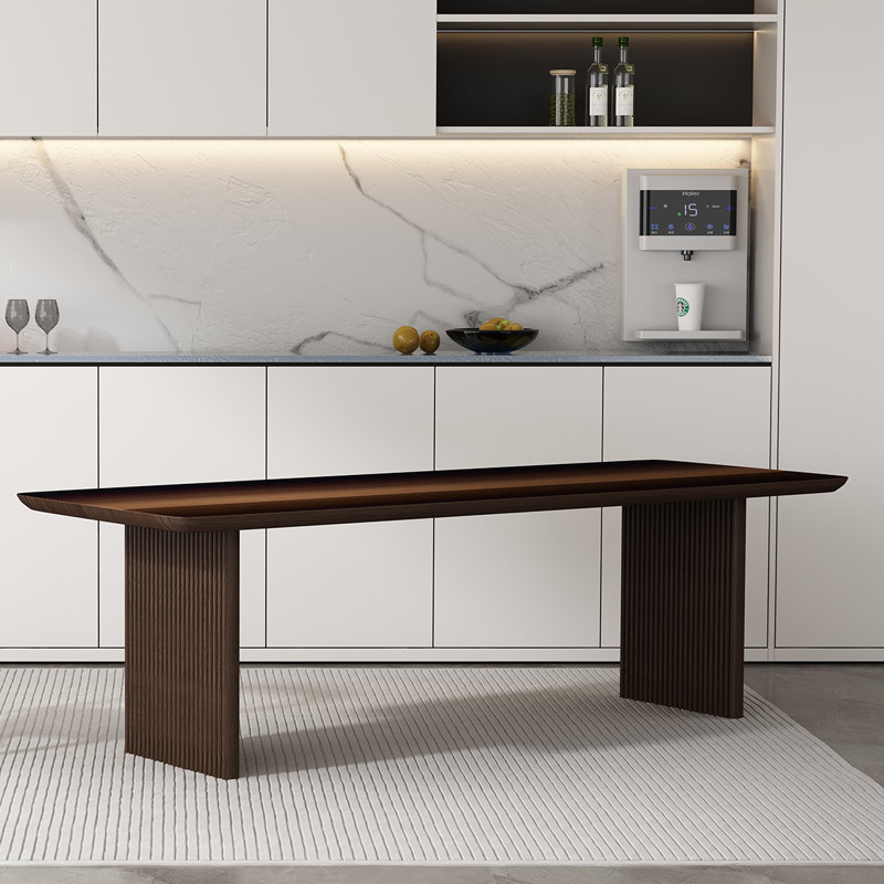 Modern Rectangular Solid Wood Dining Table, 29.53"H x 86.61"L x 35.43"W, Dark Brown
