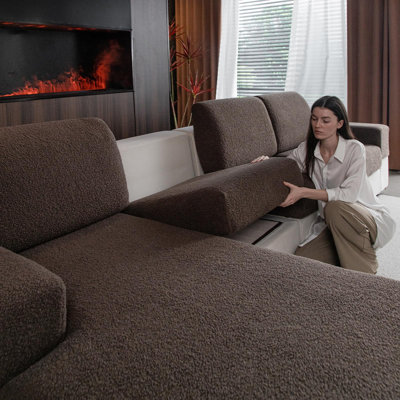 Housses de coussins de canapé pour canapé modulaire, housses de canapé souples extensibles, protecteur de meuble universel résistant à l'usure pour le salon (housses à 3 places, brun)