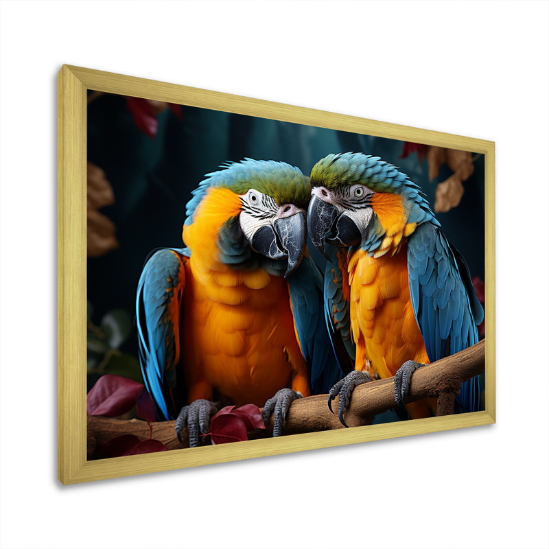 Parrots Vivid Conversations I, H 24 po x l 32 po x P 1 po, Cadre photo doré simple