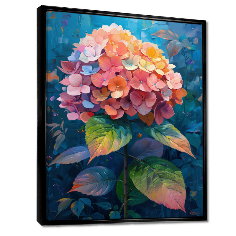 Décoration murale hortensia rose et bleu en été II - Hortensia, Cadre flottant noir, H 12 po x l 20 po