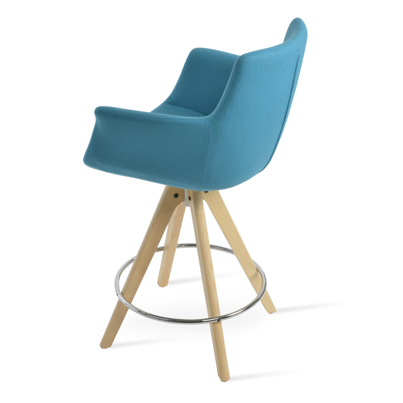 Tabouret de comptoir et de bar, Tabouret de comptoir (siège d’une hauteur de 24, Naturel, Laine turquoise