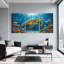 Animaux, tortue de mer, récif de corail, poisson, océan, lumière du soleil, scène sous-marine, ensemble de 3 impressions sur toile-1102186041