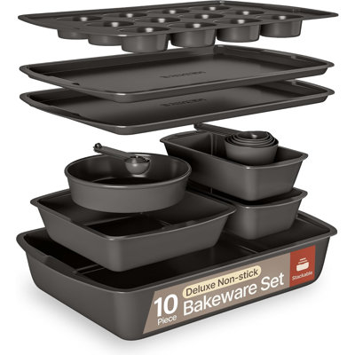 Gray 10-Piece Bakeware Set – Nonstick Carbon Steel Pans, Stackable, Dishwasher Safe, Stain-Resistant, Oven Safe To 450°F