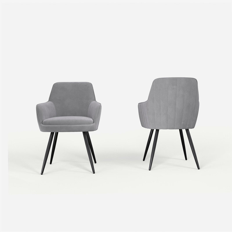 Chaise d'appoint rembourrée gris Mid-Century moderne avec dossier capitonné, ensemble de 2