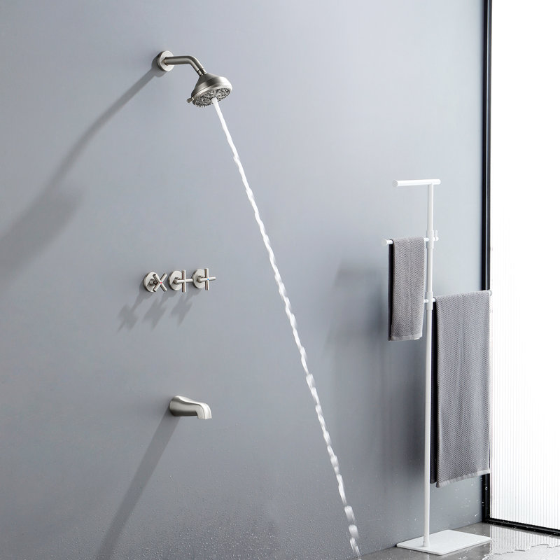 Ensemble de robinet de douche à 3 poignées avec bec de baignoire Robinets de douche de baignoire Ensemble de système de douche Ensemble complet de garniture de douche et baignoire Ensemble de douche noir mat