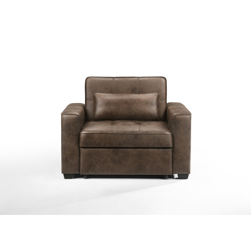 Kridia 77'' Faux Leather Reclining Sleeper Sofa, Walnut Faux leather, Twin