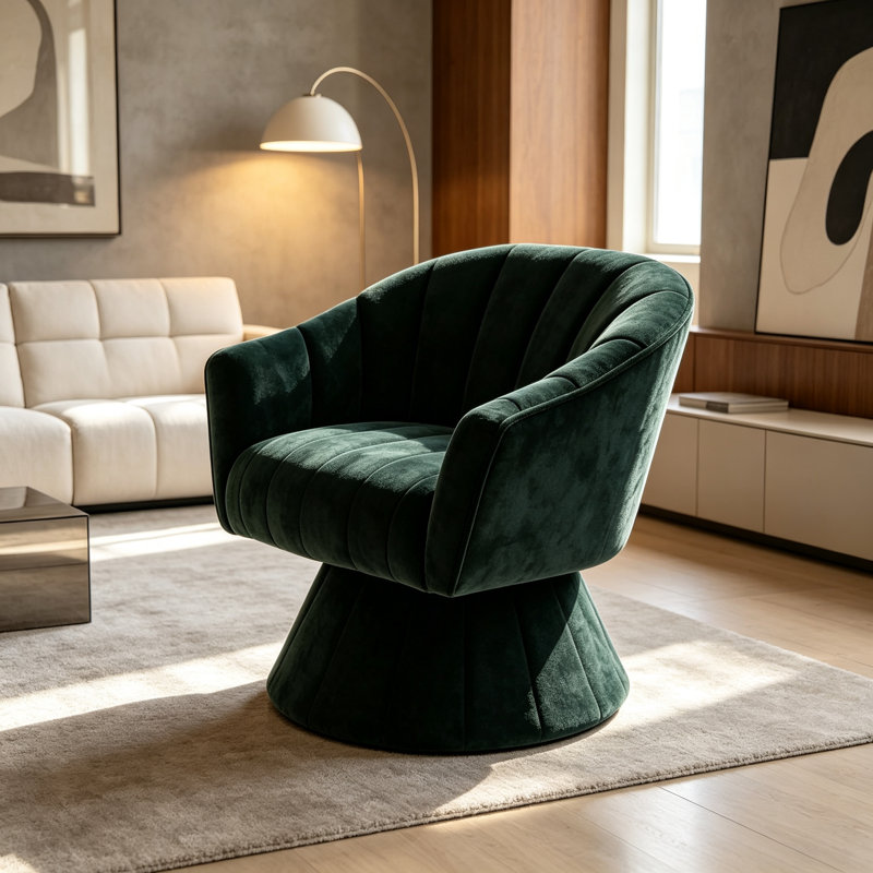 Fauteuil d'appoint pivotant à 360 degrés, fauteuil demi-tonneau capitonné Modern, Green Fabric