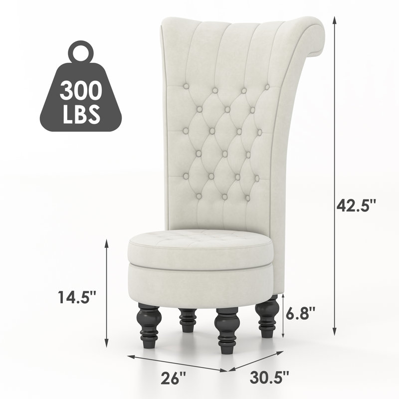 Fauteuil à oreilles capitonné en velours de 25,98 po de largeur Cynai, Velours beige