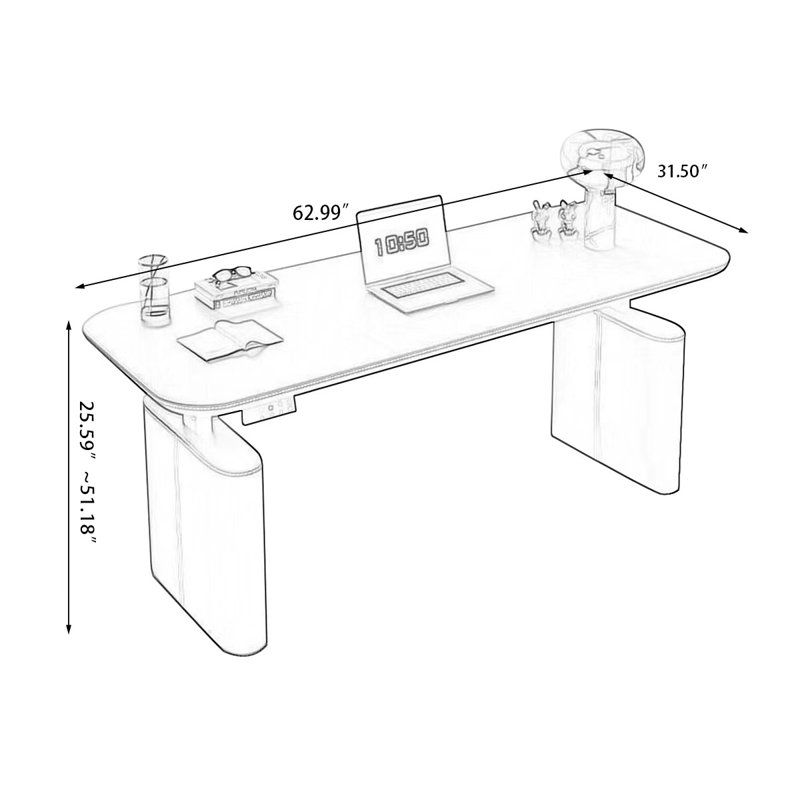 Bureau rectangulaire à hauteur réglable, Blanc, H 51,18 po x l 62,99 po x P 31,5 po