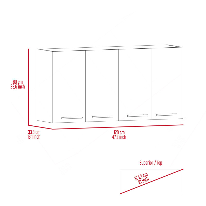 Armoire murale 120, quatre portes, deux armoires, deux tablettes - noir, Noir