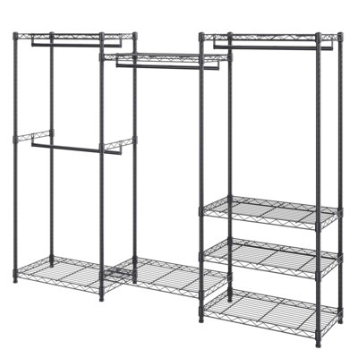 Heavy Duty Clothes Rack, Rolling Garment Organizer with 4 Hang Rods & 8 Shelves, Adjustable and Durable Closet Solution