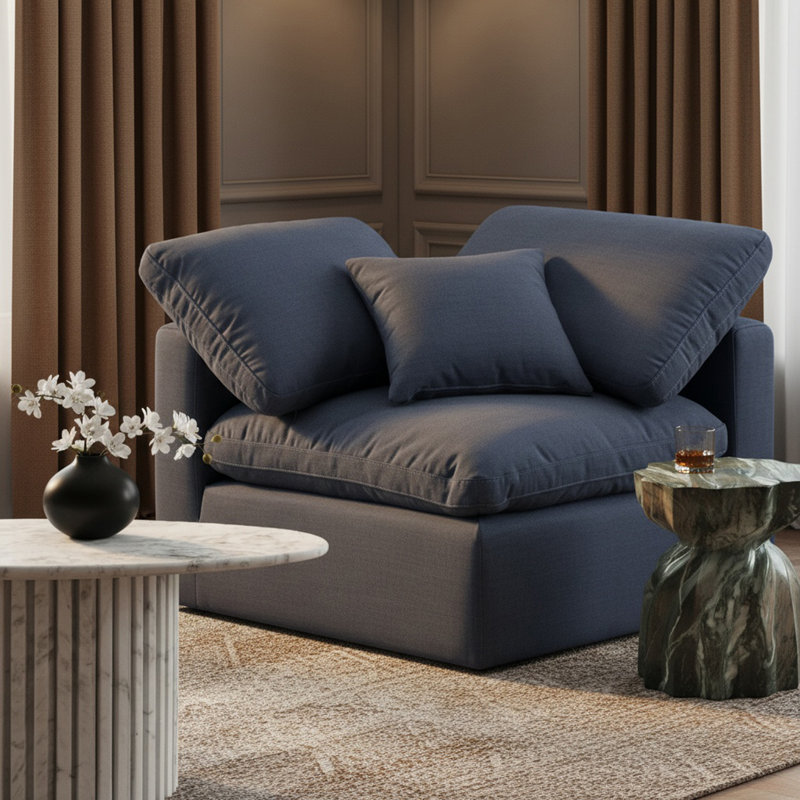 Fauteuil Musheerah, Tissu texturé en lin bleu marine