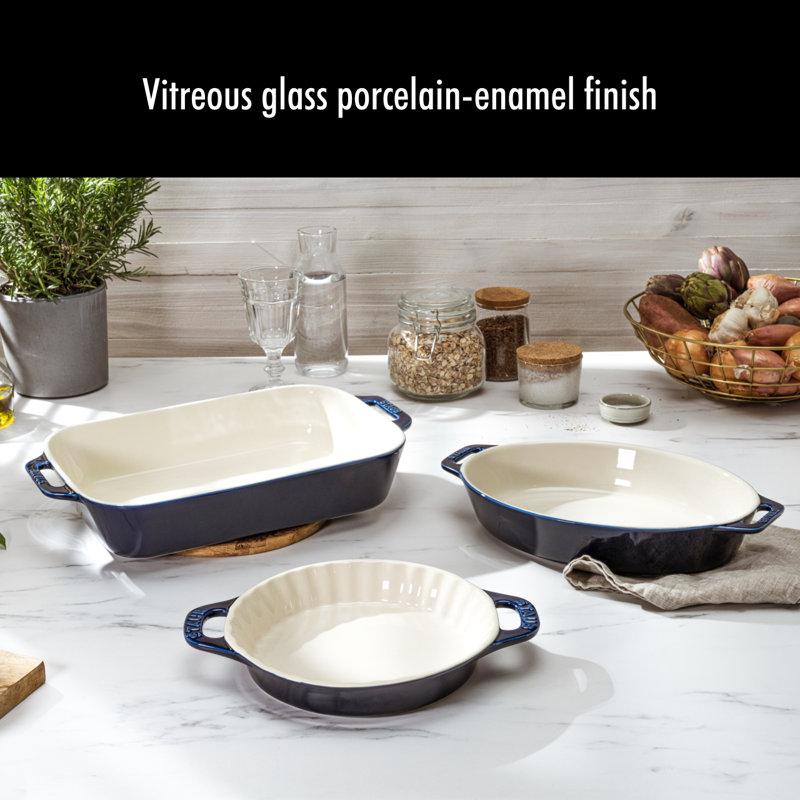 Staub Ceramics 3-piece Mixed Baking Dish Set, Dark Blue